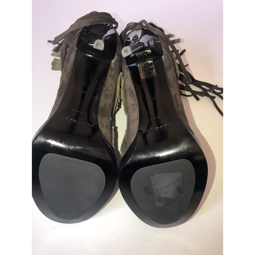 Burberry Boots Women's 9.5 Brown Suede Leaf Fringe Studs Ankle Runway 39.5 NEW - Picture 12 of 13